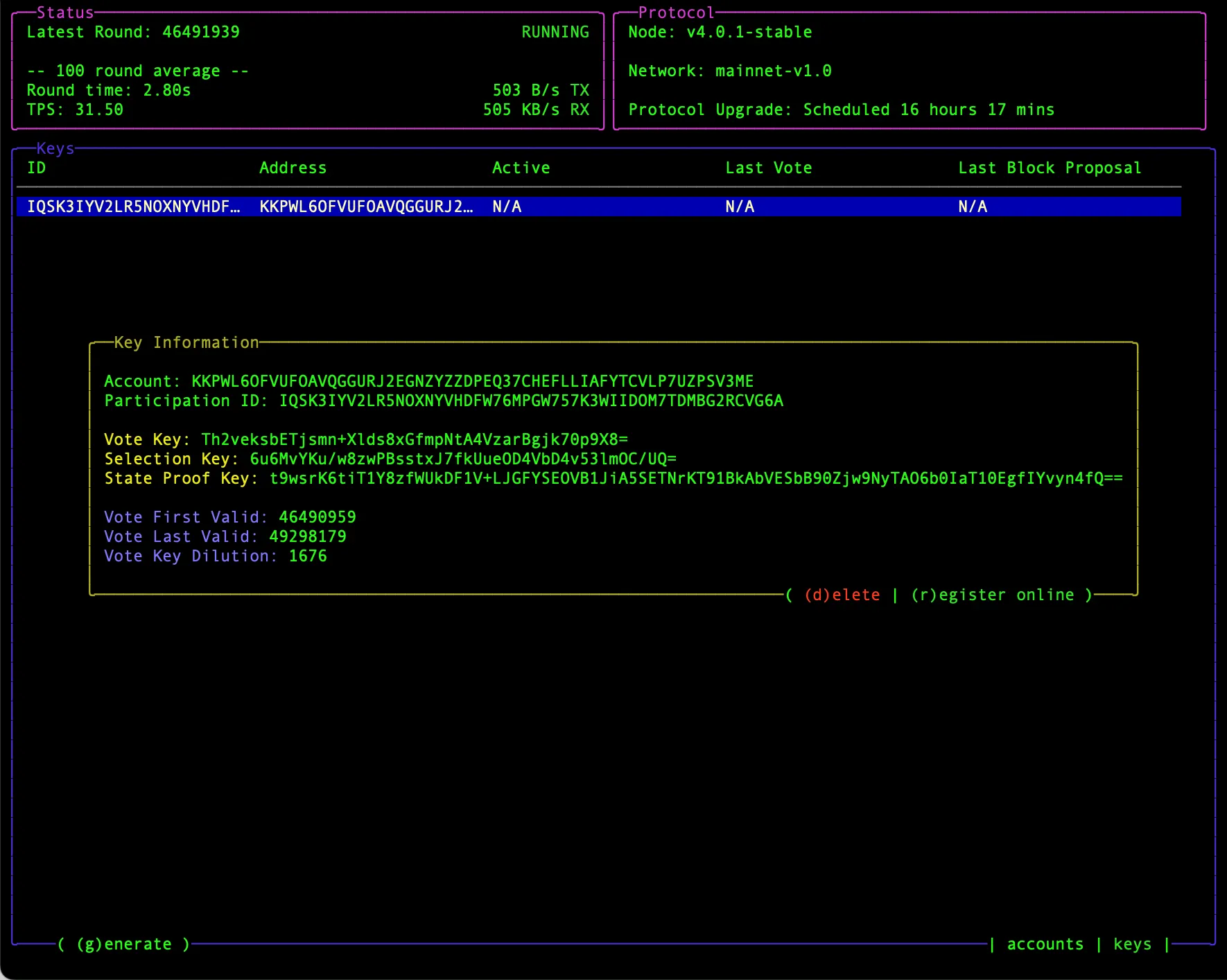 NodeKit keys view